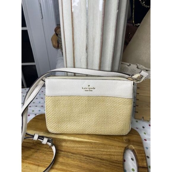 Kate Spade New York Straw & Leather Crossbody Bag – Neutral/White - Picture 1 of 3